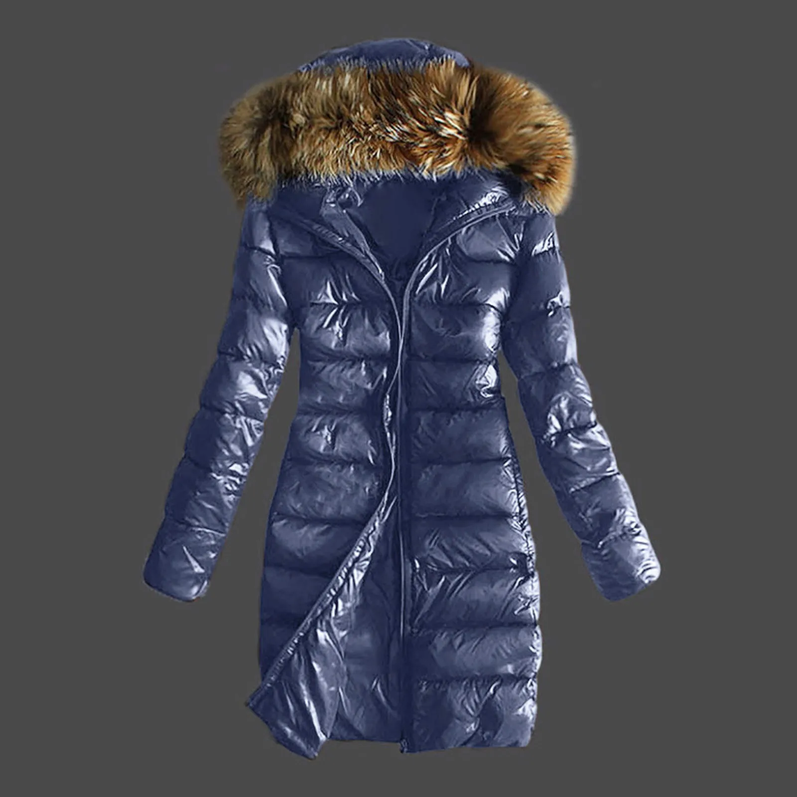 Faux Fur CollarและHooded Warm Jacket Coat 2024 ใหม่ผู้หญิงแฟชั่นฤดูหนาวสบายๆเสื้อแจ็คเก็ตผ้าฝ้ายHooded Puหนังซิป