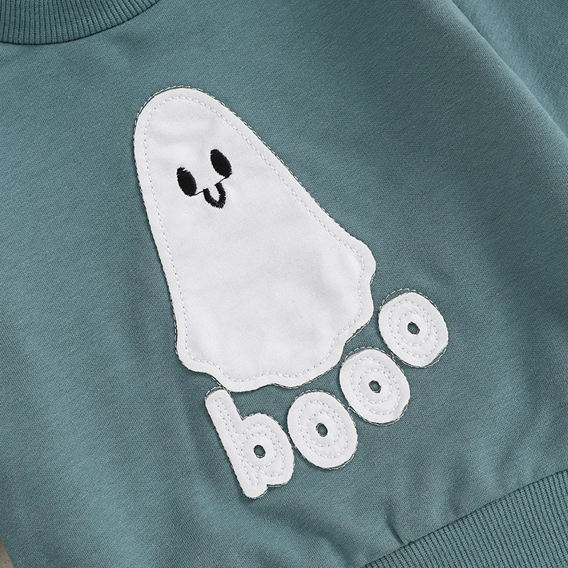 Toddler Girls Boys Sweatshirts Halloween Clothes Ghost Pumpkin Embroidery Crew Neck Long Sleeve Baby Pullovers Fall Tops