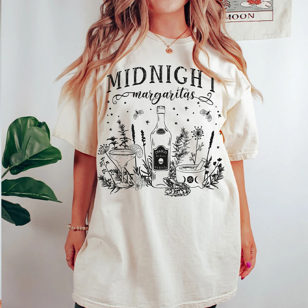 Comfort  Midnight Margaritas Letter Printed T Shirt Women's Short Sleeve Fashion Tees Vintage Male T-shirts Streetwear Clothes