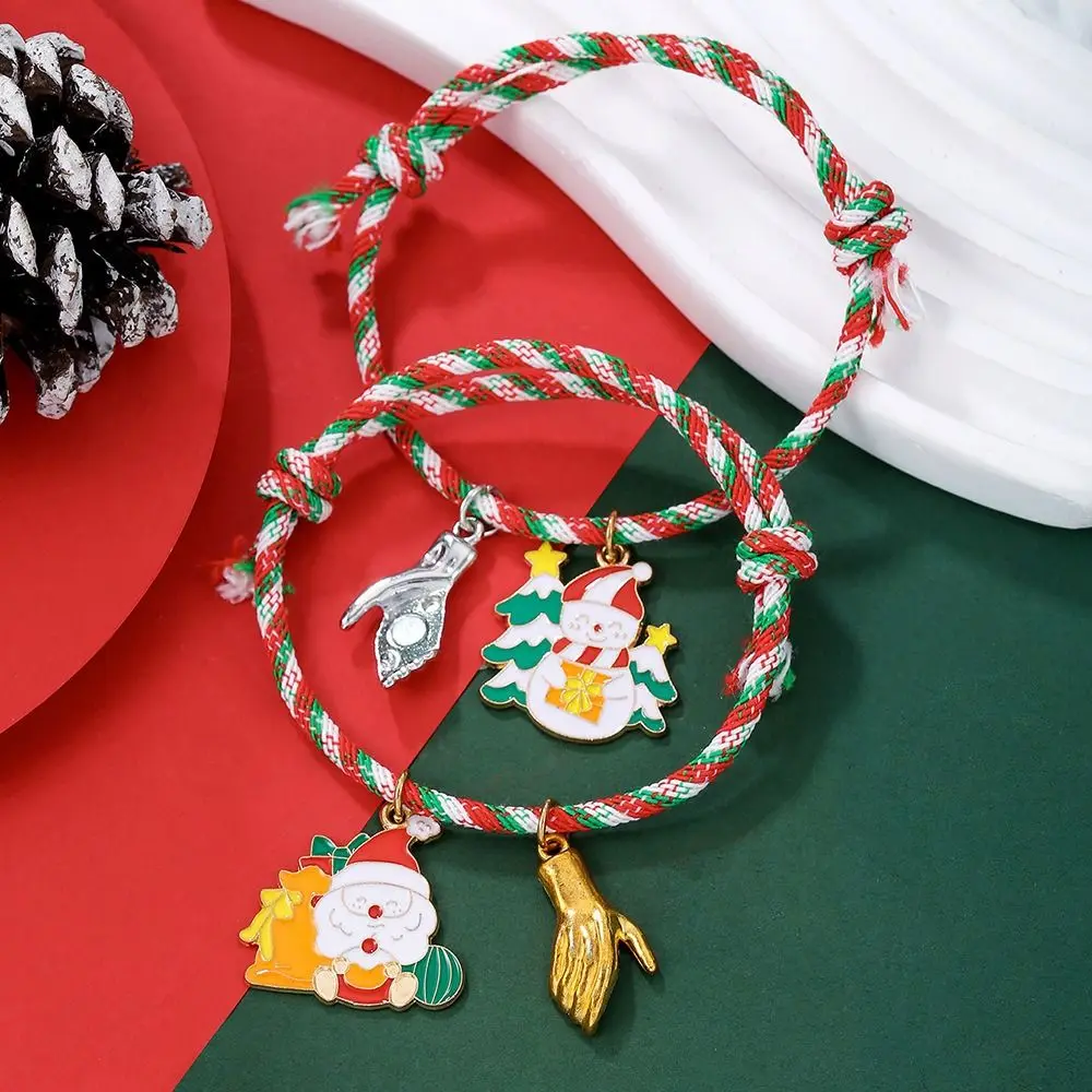 Fashion Colorful Christmas Bracelet Santa Snowman Hand Woven Couple Hand Chain Elk Xmas Tree Adjustable Rope