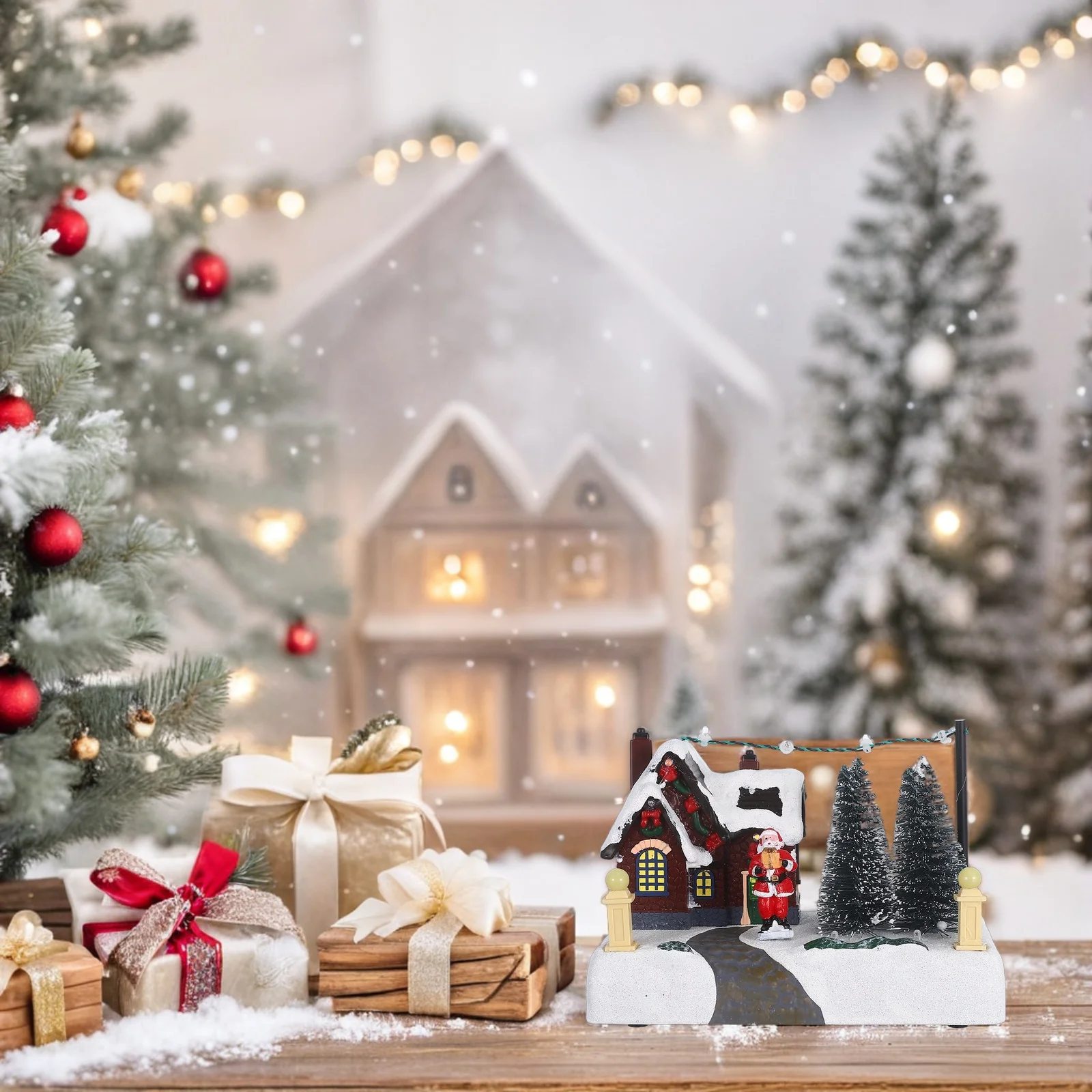 الراتنج عيد الميلاد متوهجة زخرفة مضاءة الموسيقية ديكور المناظر الطبيعية الصغيرة للمنزل مكتب عطلة عرض طاولة احتفالية