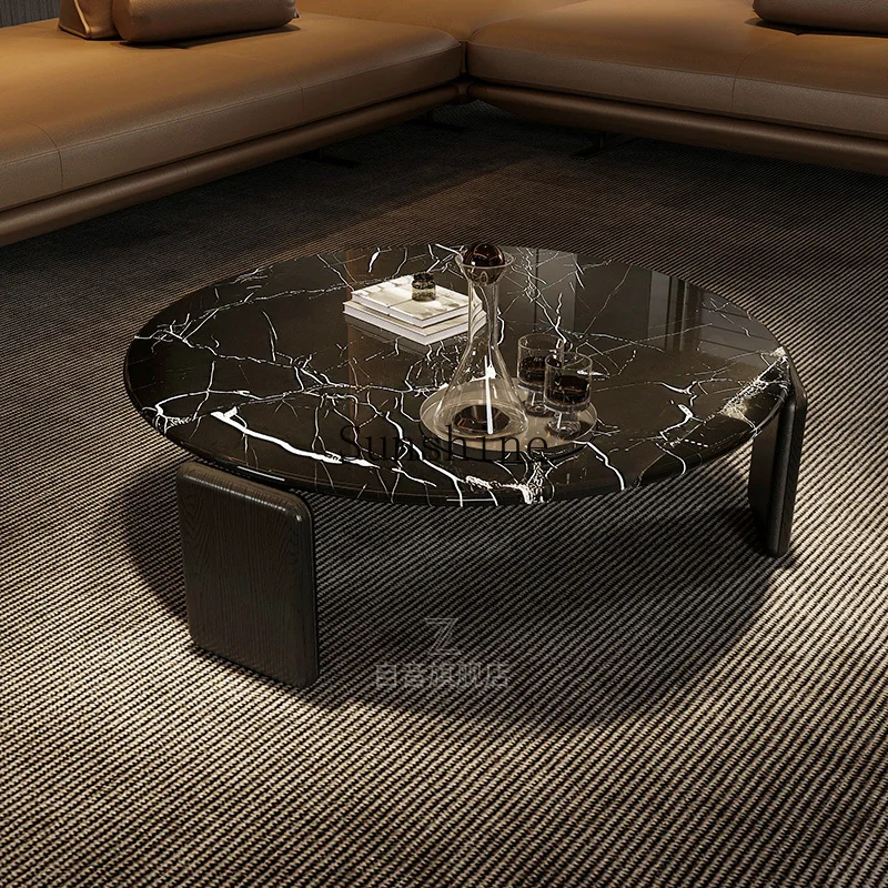 طاولة قهوة إيطالية فاخرة من الرخام الاصطناعي باللون الأسود البلغاري، أثاث صغير بتصميم غرفة المعيشة الراقية
