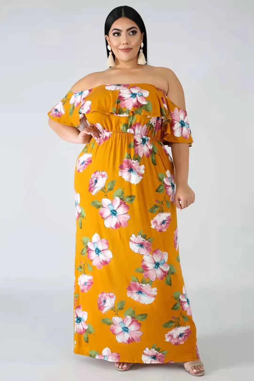 2022 venda quente plus size sexy fora do ombro maxi vestidos longos para mulheres atacado china