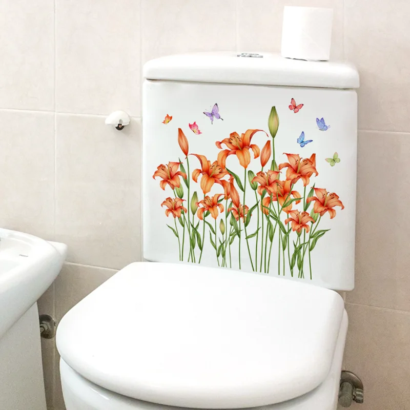 Plant Flower Butterfly Wall Sticker Window Glass Toilet Bathroom Decora Self-adhesive Creative Removable Waterproof Antifouling