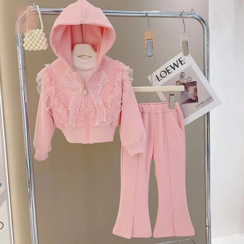 

Newborn Baby Girl Princess Clothes Set Bow Lace Sequins Hooded Coat+Pant 2PCS Infant Toddler Clothing Suit Baby Clothes 18M-10Y