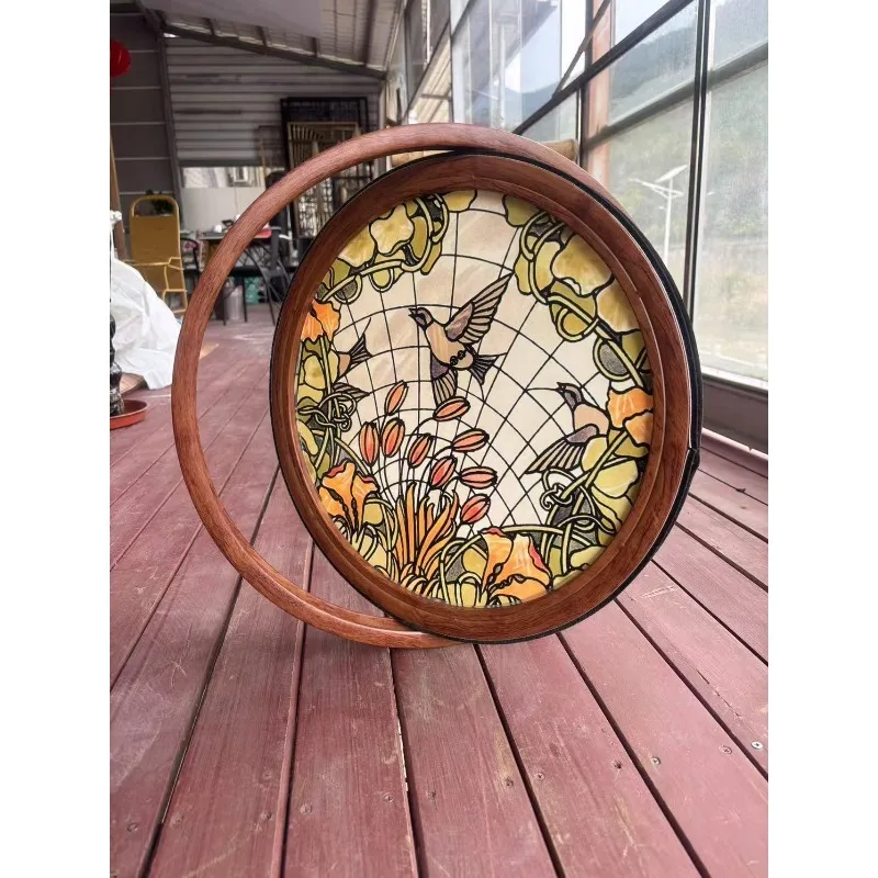 French retro round indoor casement window living room kitchen breathable lighting window balcony art glass toilet wood grain