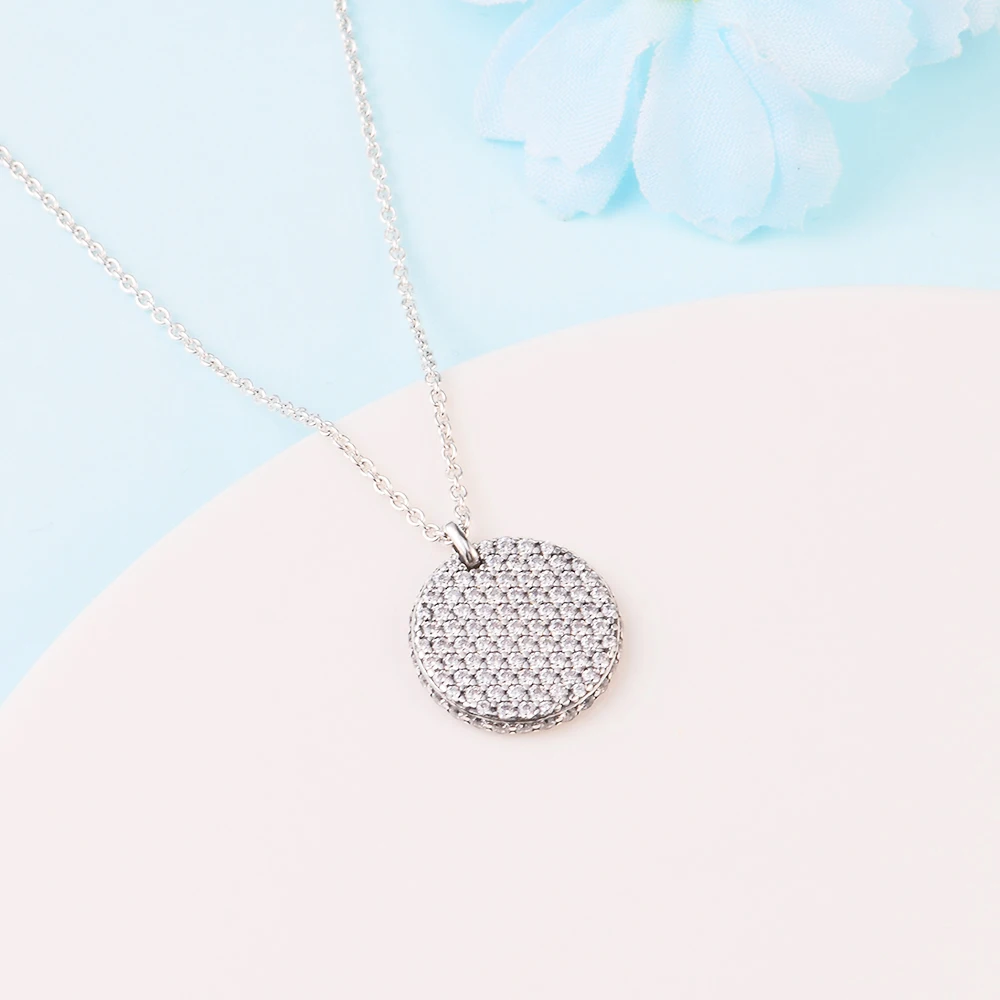 

CKK Sparkling Timeless Pave Round Necklace Choker Pendant Colgantes Collares Pingente 925 Sterling Silver Women Jewelry