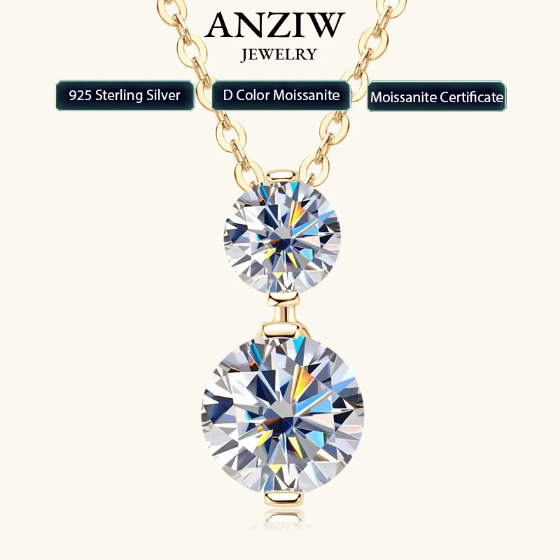 

Anziw 925 Silver Sparking 1.7cttw. Two-stone Moissanite Pendant Necklace for Women Choker 2024 Trend Neck Jewelry Valentine Gift