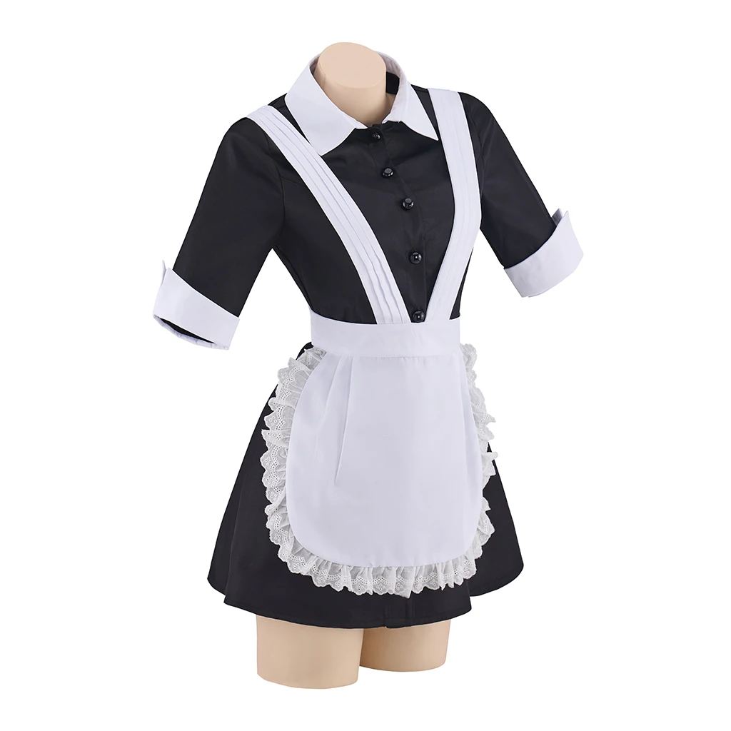 Horror Musical Rocky Cosplay Magenta Costume Women's Black Maid Uniform Dress with Apron Halloween Party Waitress Ball Gown