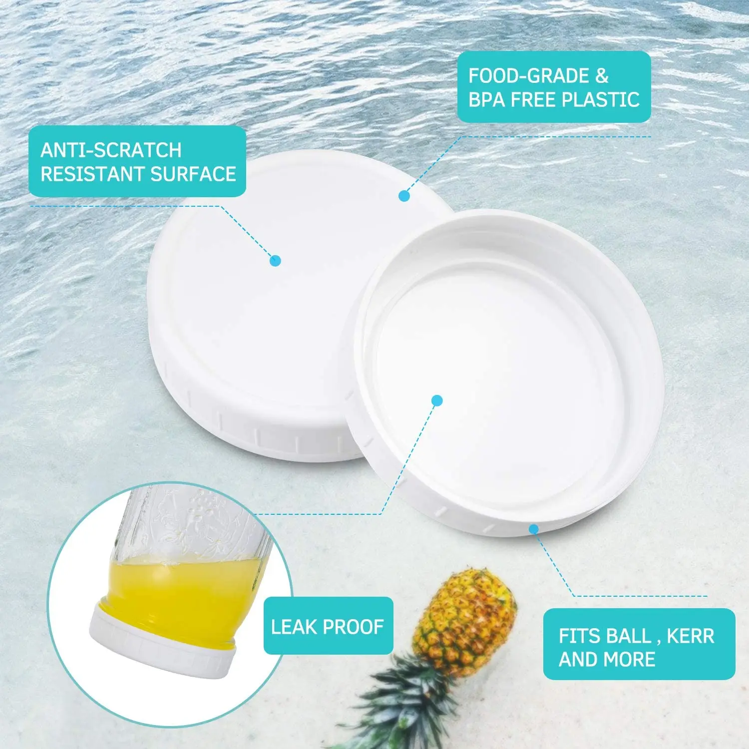 16er Pack Weithals-Einmach glas deckel Kunststoff-Aufbewahrung kappen für Einmach gläser auslaufs ichere und kratz feste Oberfläche