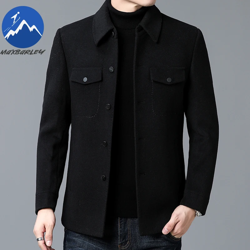 Maxbarley Double-sided Wool Coat Men Winter 2025 High Fashion Short Windproof Jacket Business Casual Woolen Blended Overcoat Man