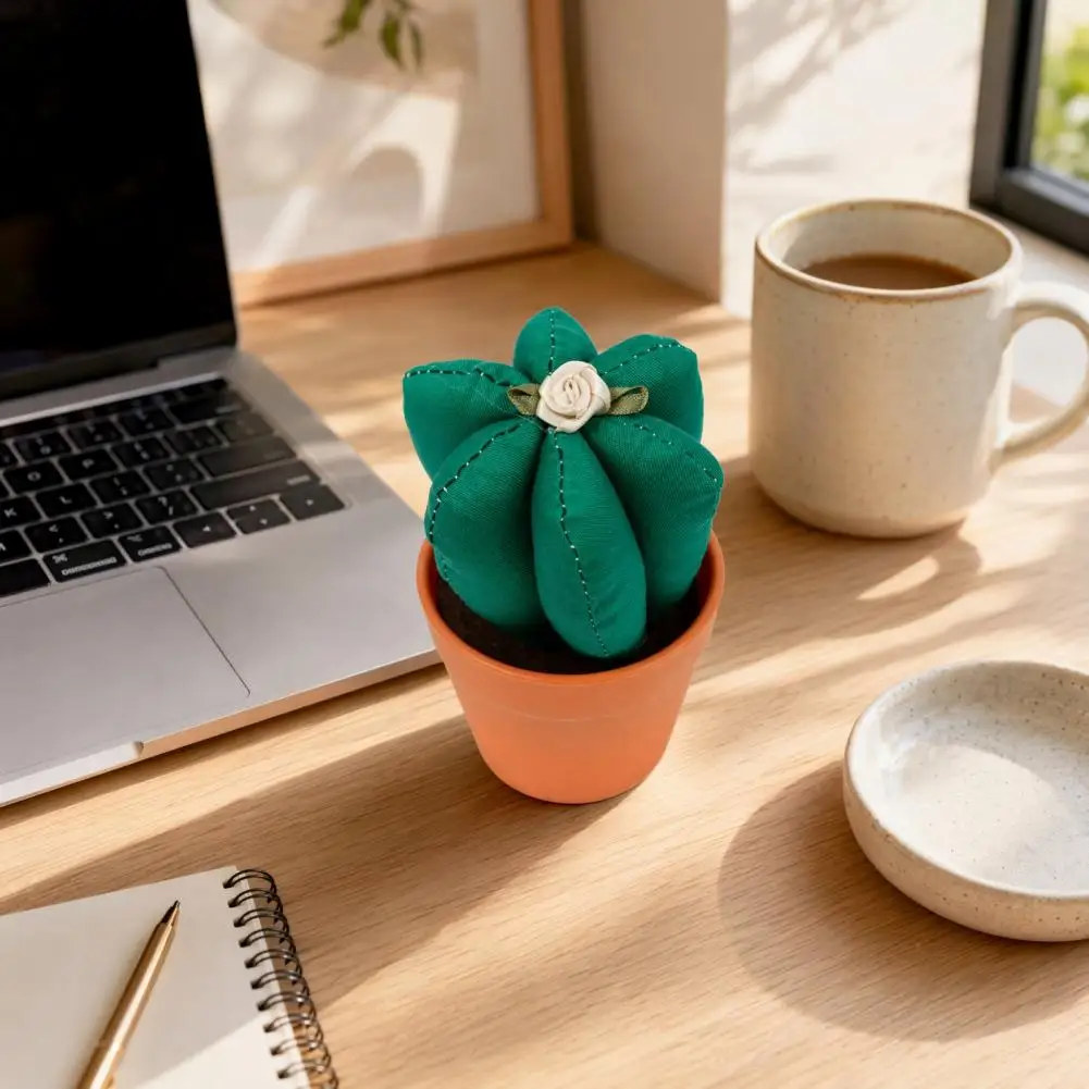 Artificial Cactus Decor Small Potted Artificial Plant Handmade Cactus Ornaments Soft Fabric Artificial Potted Plants for Home