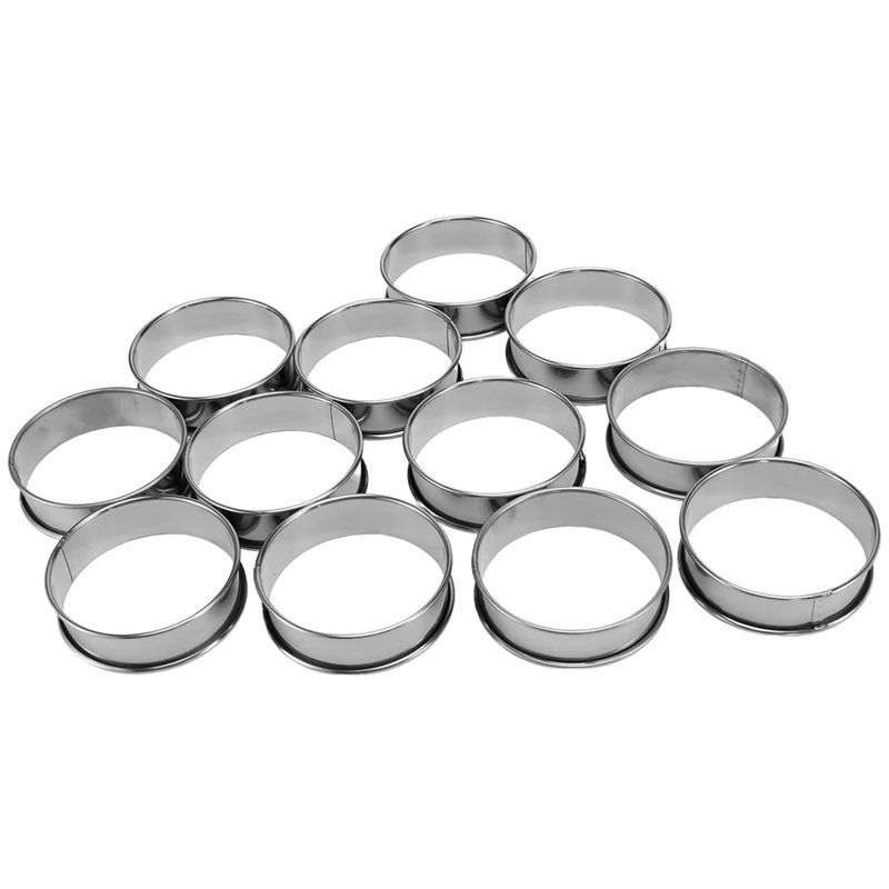 24 Pieces 3.15 Inch Double Rolled Tart Rings Stainless Steel Round Muffin Rings Metal Crumpet Rings Molds