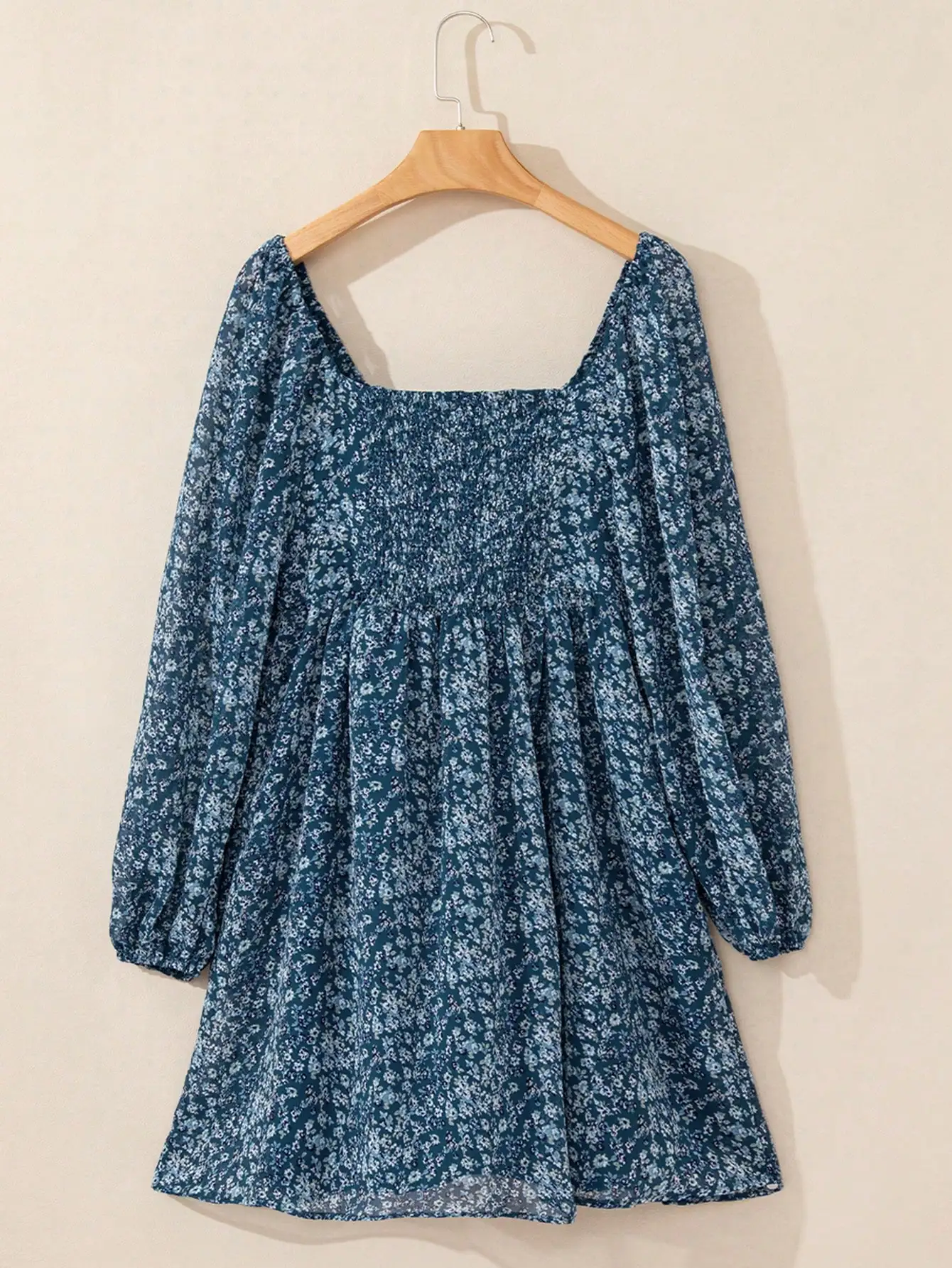 Acelitt Sommerkleid mit Ditsy-Blumenmuster und gerafftem Patchwork-Laternenärmeln vorne