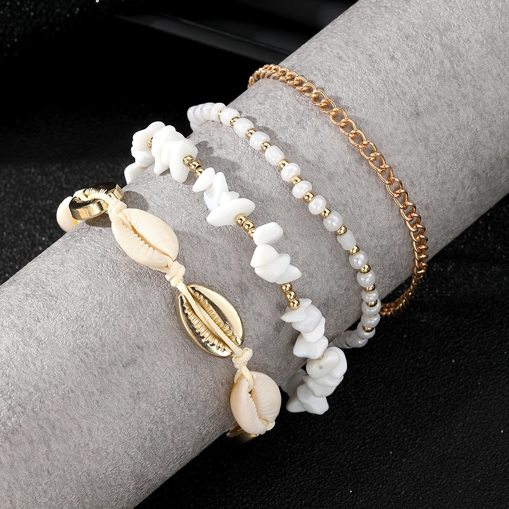 IFMIA Summer Beach Stone Chain Anklet Set for Women Boho Shell Charm Ankle Bracelet on The Leg Handmade Fashion Jewelry