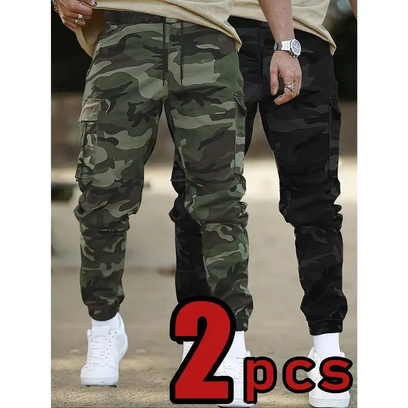 Men's Loose Camouflage Cargo Cotton Padded Joggers 2pcs Straight Leg Neutral Style Spring Collection Casual Pants