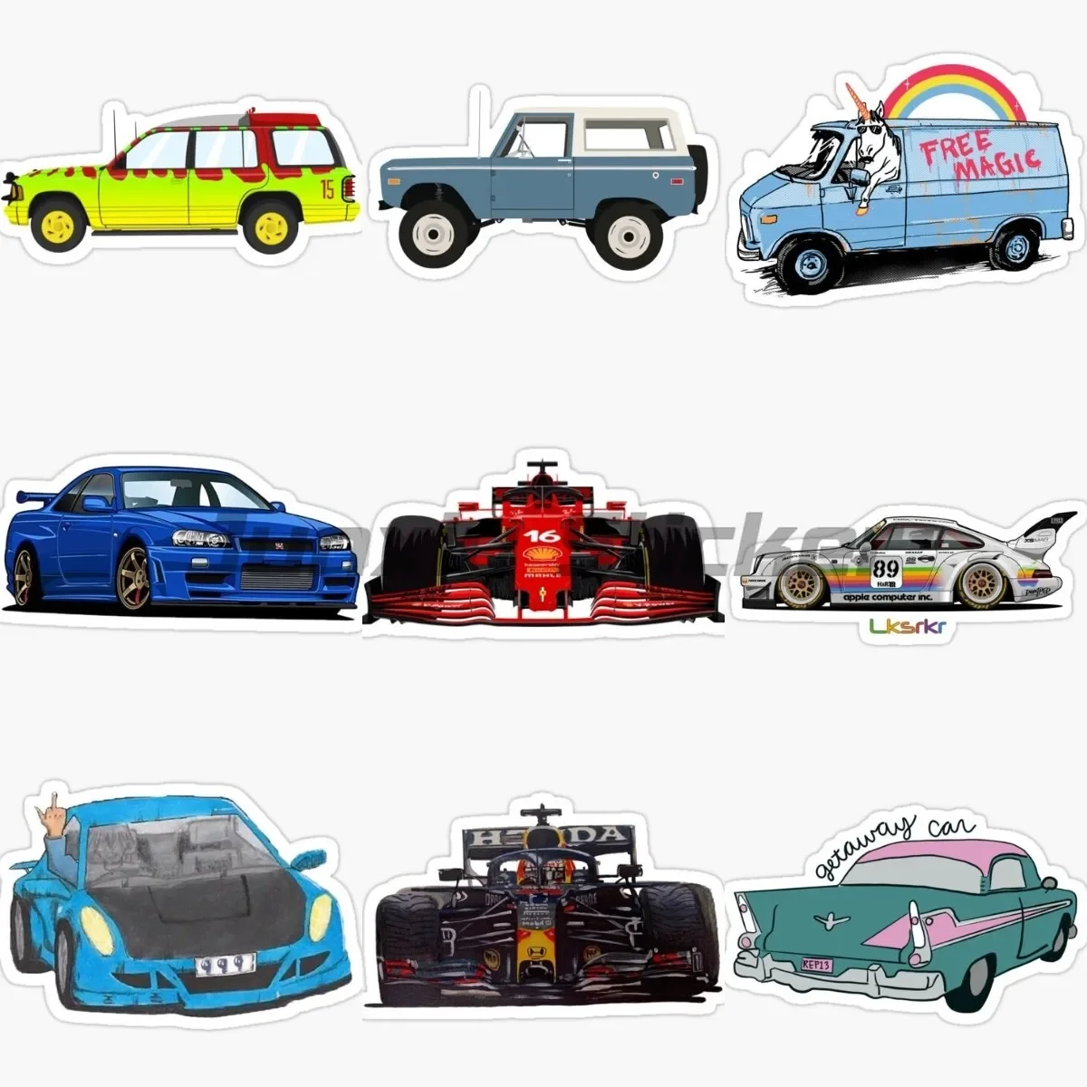 

Racing Car Stickers Waterproof Vinyl Laptop Hydroflask Helmets Computer Wall Rooms Motorcycle Window Refrigerator Decals