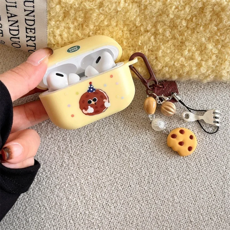 Bonita funda con colgante de galleta para AirPods 4, Airpod 1, 2, 3 Pro Pro2, auriculares Bluetooth, caja de carga, funda protectora para auriculares