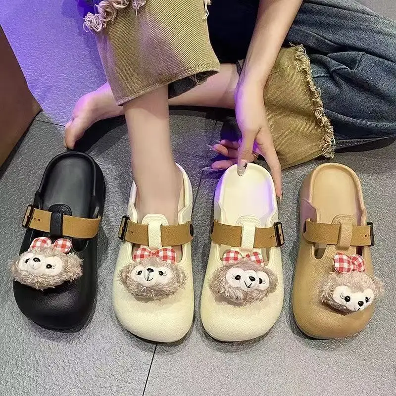 

real pictures 2025 Duffey slipper Leopard print flip flops for women wearing non slip cartoon cute clip toe sandals for summer