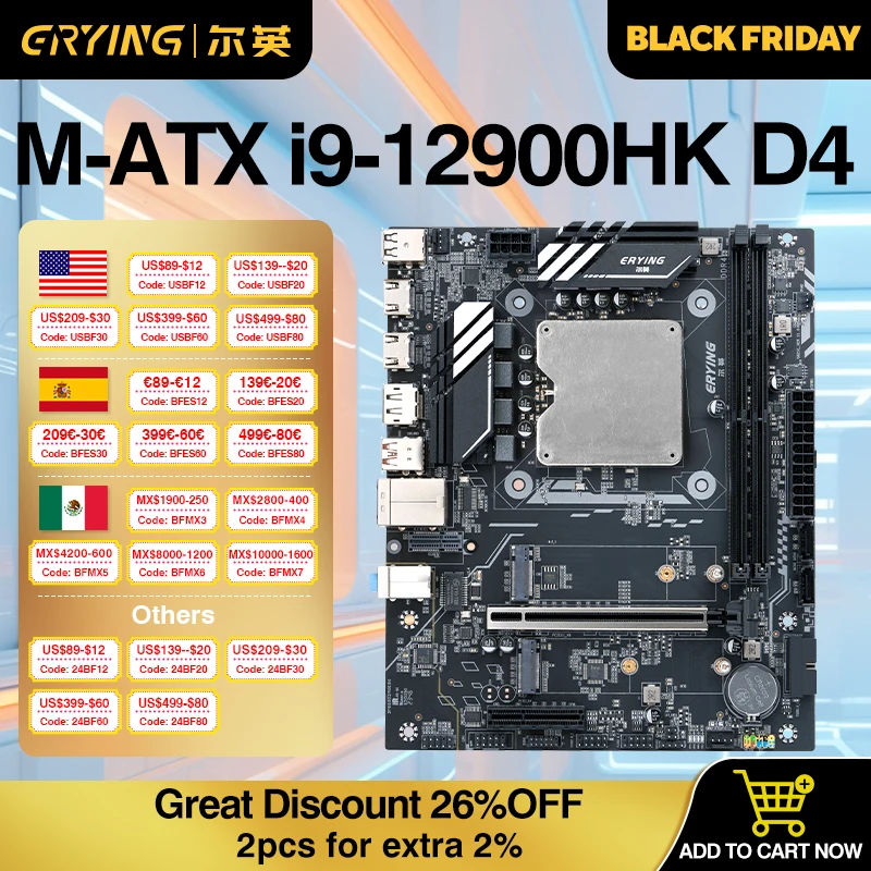 DIY Gaming Computer ERYING PC Motherboard CPU RAM COMBO Kit i9 12900HK 14C20T 24Mb DDR4 Computer Assembly Set placa mae