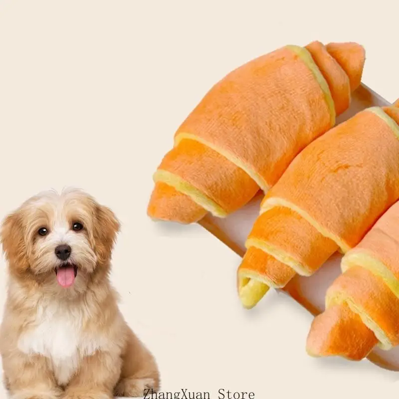 Anti-Langeweile-Plüsch-Quietschspielzeug, Croissant-Form, Plüschhund, Kauspielzeug, Reinigungsspielzeug für Hunde, Welpen – Detail 9
