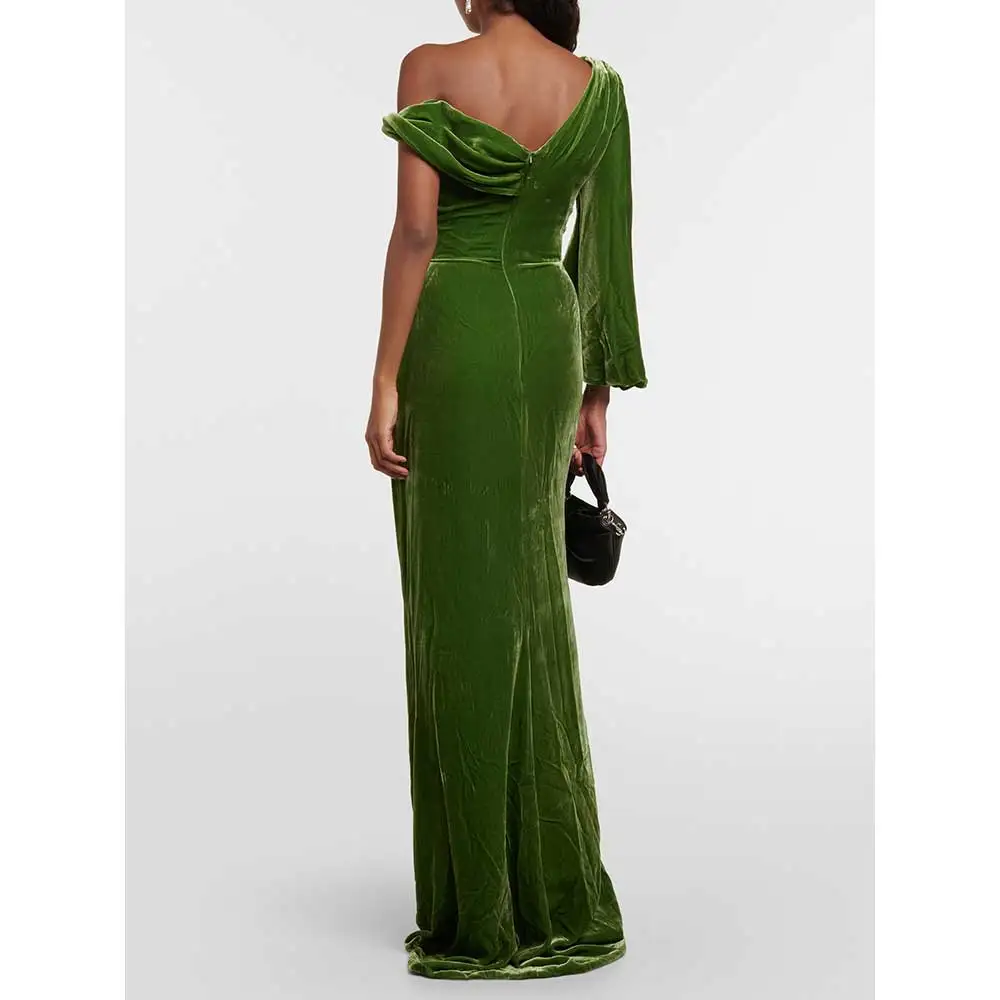 YUMDAI Elegant Dark Green Single Rotator Sleeve Evening Gown Wedding Mom Dress Saudi Arabia Special Formal Occasion Dress