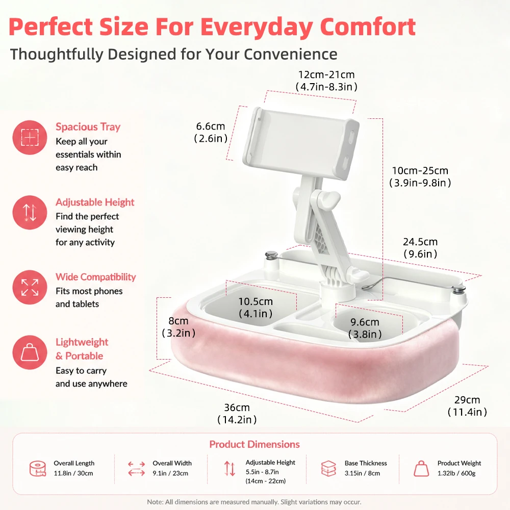 Vyvylabs Portable Pillow Lap Desk With Storage 360° Rotating Phone Holder Fits 4.7-13" Phone Tablet For Bed Sofa Reading Working