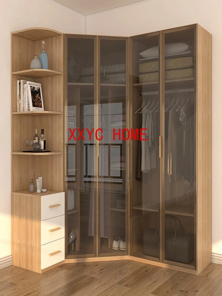 Solid Wood 90-Degree Corner Wardrobe Modern Simple Home Storage Cabinet