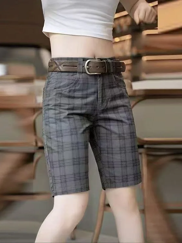 

Pure Cotton Plaid Men's Shorts Breathable Summer Casual Thin Five-Quarter Pants Outdoor Wear Comfortable Fit Straight Leg