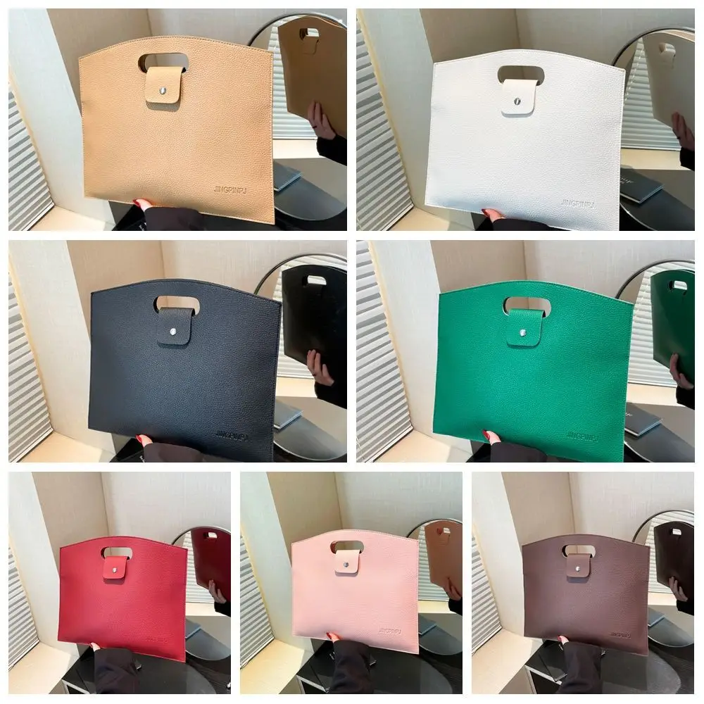 Simple PU Office Document Tote Bag Solid Color Large Capacity Computer Bag Laptop Bag Handbag File Bag Office Worker