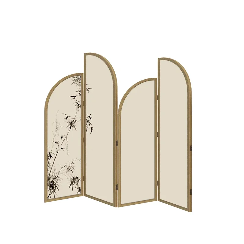 

New Chinese screen partition, living room entrance entrance folding mobile tea room zen simple bamboo background wall folding
