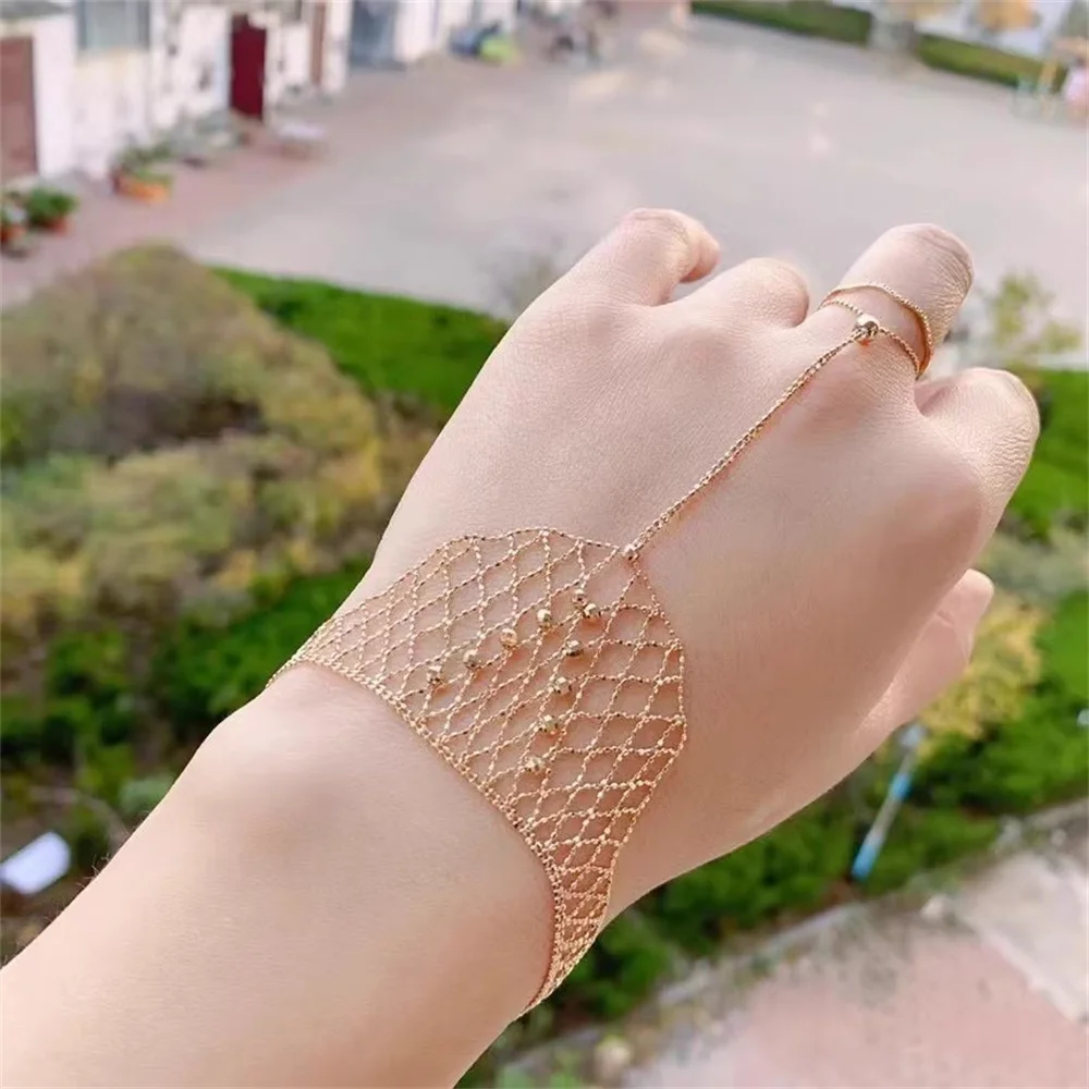 Woven Mesh Lace Cross Charm Bracelet With Ring Rose Gold Plated One Piece Chain Hand Jewelry for Women Men Hiphop Party Gift