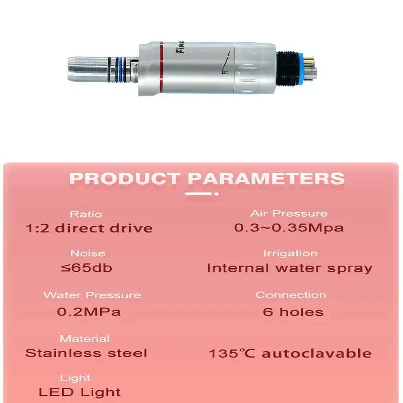 Dental Air Motor 1:2 Speed Increasing  Air Motor with Inner Water Spray 4 6 Hole Red Ring Low Speed Dental Micro Motor