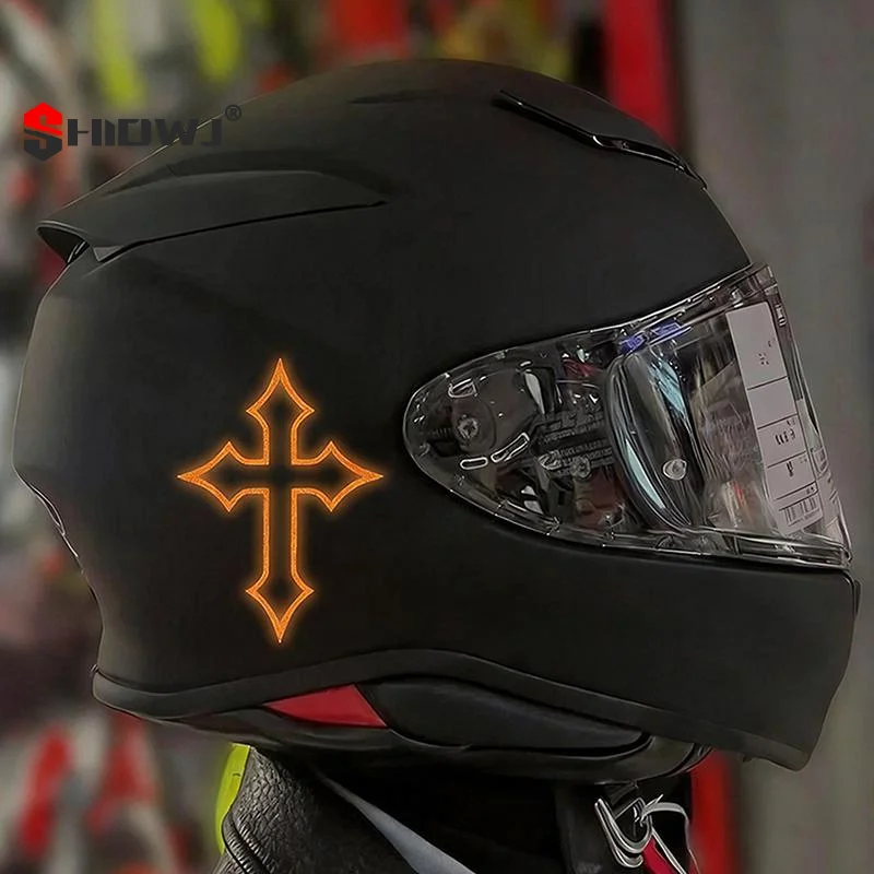 2 Pcs Reflective Cross Stickers With High Visibility And Waterproof Coating For Motorcycle Helmets Car Windows Bike Frames