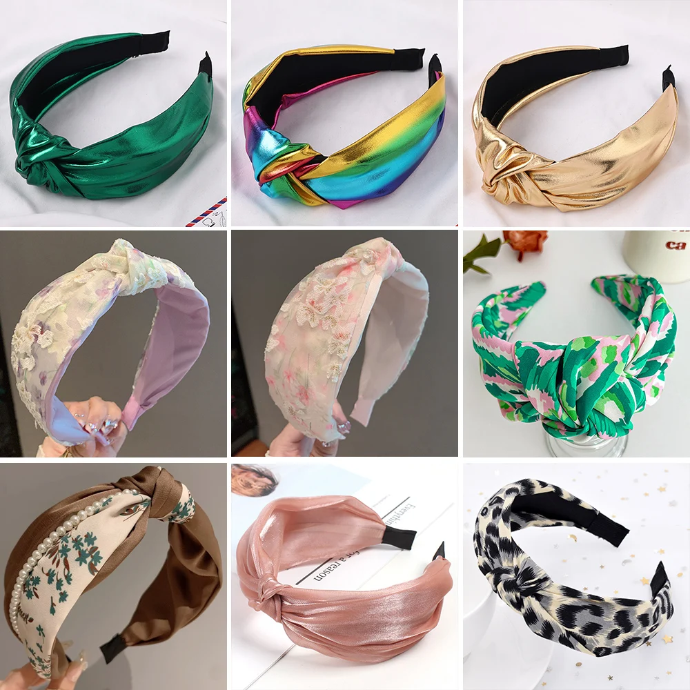 موضة سميكة ليوبارد طباعة بولي Leather الجلود معقود هيرباند المرأة الفتيات عصابة رأس الشعر هوب إكسسوارات الشعر ماكياج واسعة أغطية الرأس #1