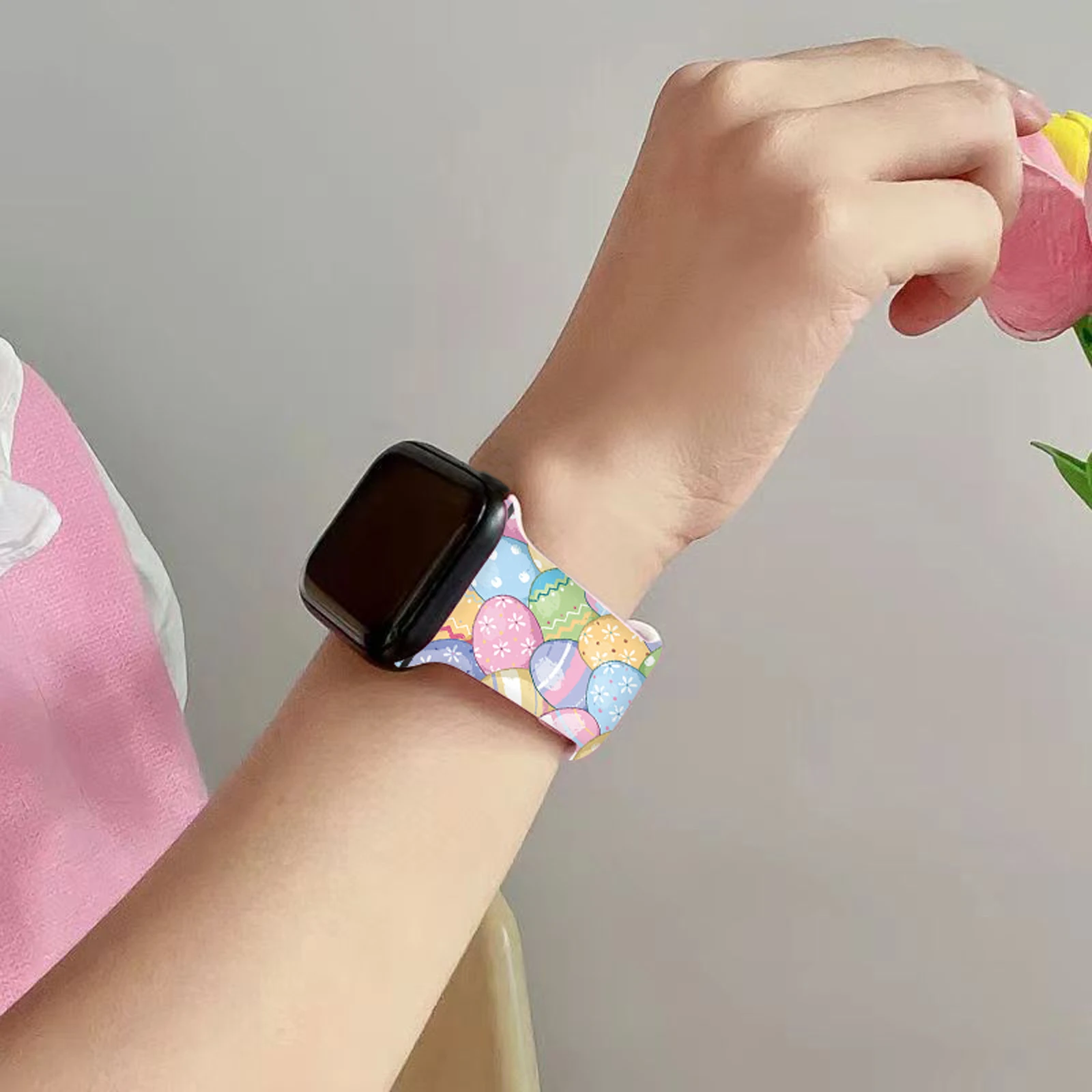 حزام من السيليكون لساعة أبل ، طباعة يوم عيد الفصح ، سلسلة iWatch 9 ، 8 ، 7 ، 6 ، 5 ، 4 ، SE Ultra ، 45 ، 40 ، 44 49 ، 42 ، 41 ، من