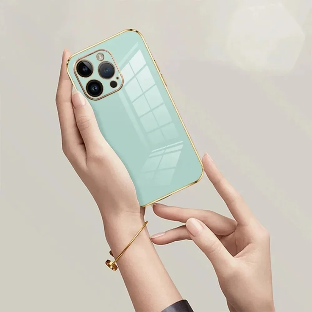 Plated Soft Phone Case For iPhone 17 Air 16 E 15 14 13 12 11 Pro Max Plus Mini Shockproof Silicone Lens Protect Wristband Cover