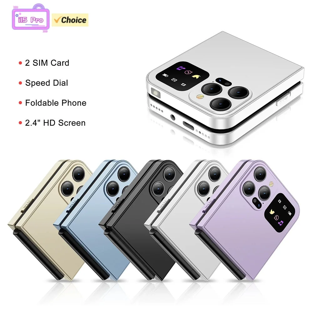 i15 Pro 2G Flip Phone 2.4inches MTK GSM Cellphone Dual SIM Camera Torch Bluetooth Type-C 1300mAh Multi-color Mobile Phone