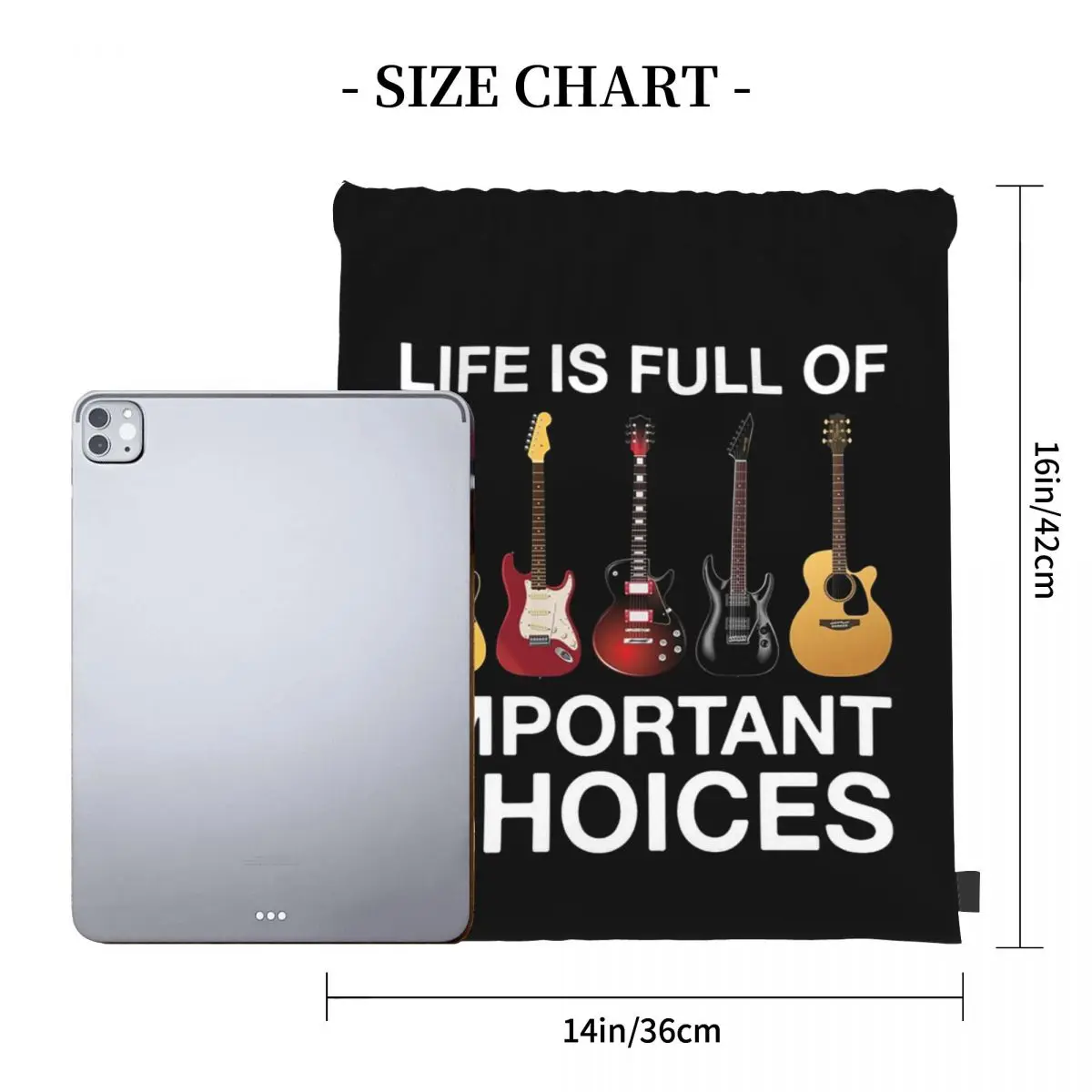 Life Is Full Of Important Choices Guitar Backpacks Multi-function Drawstring Bags Sundries Bag Book Bags For Man Woman Students