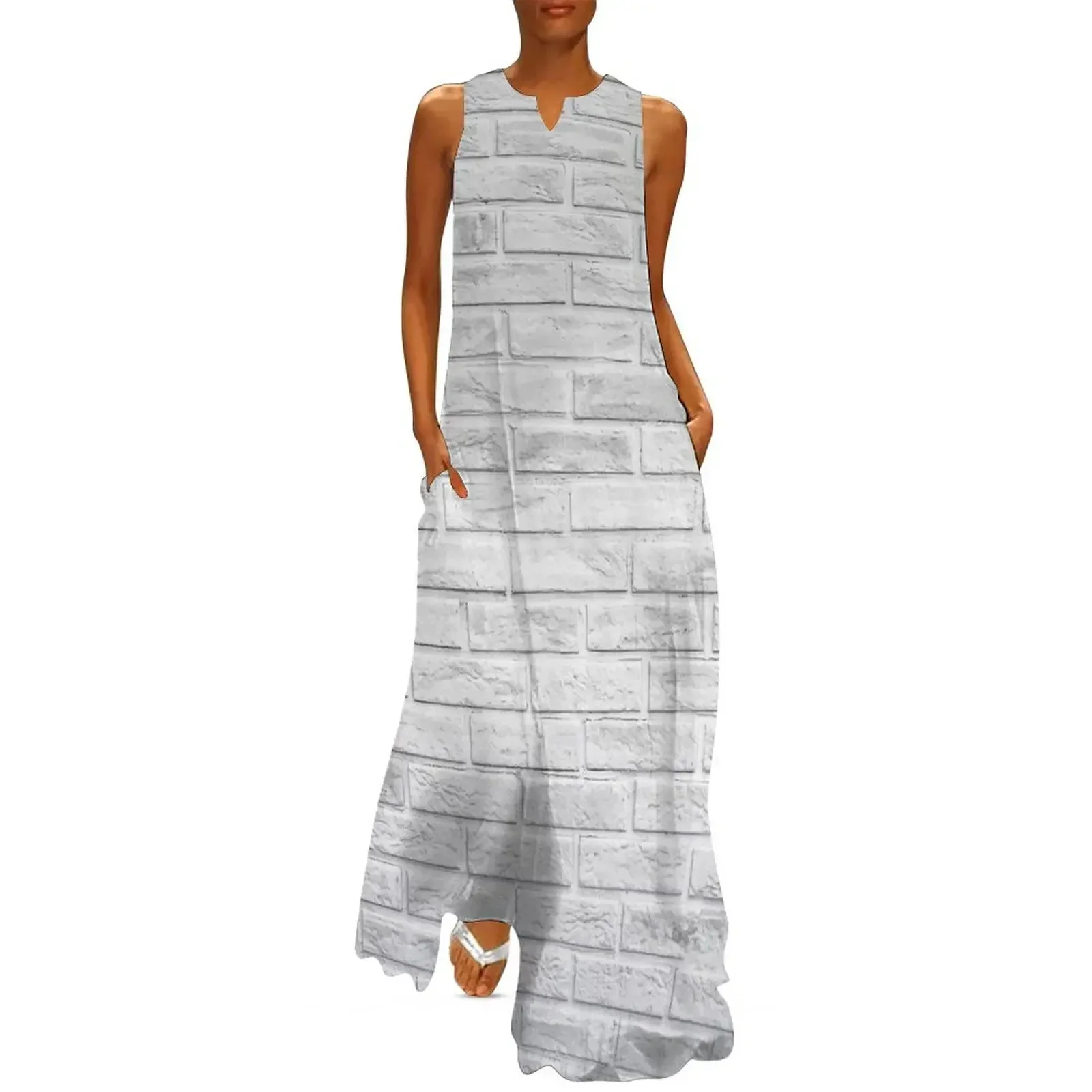 

White Exposed Brick Wall Long Dress Women's skirt dresses ladies 2025 summer Dress