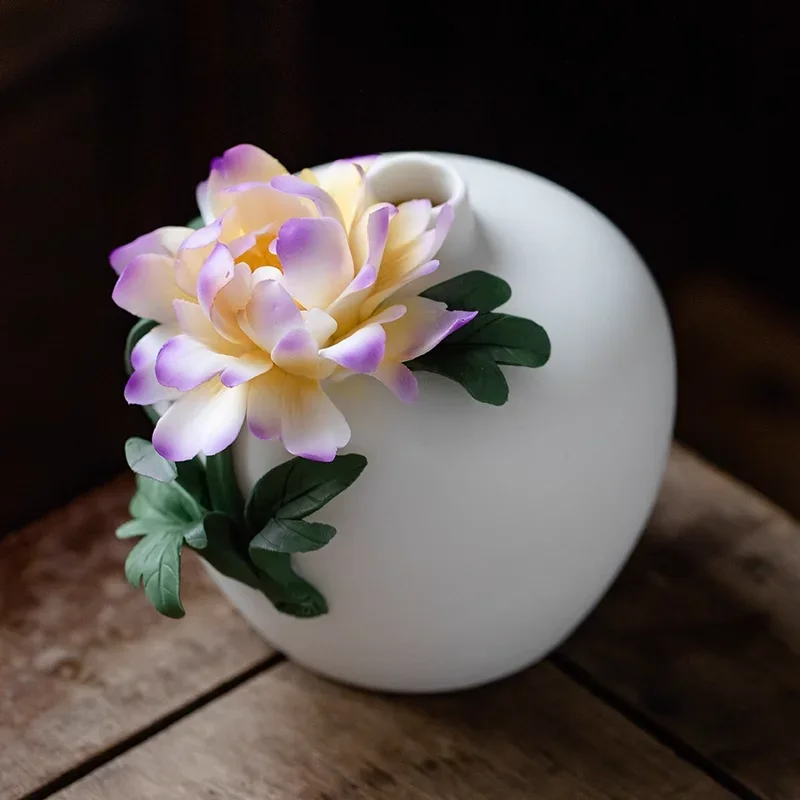 

13x13.5cm ceramic handmade peony flower vase for daily use home dining table study decoration flower arrangement