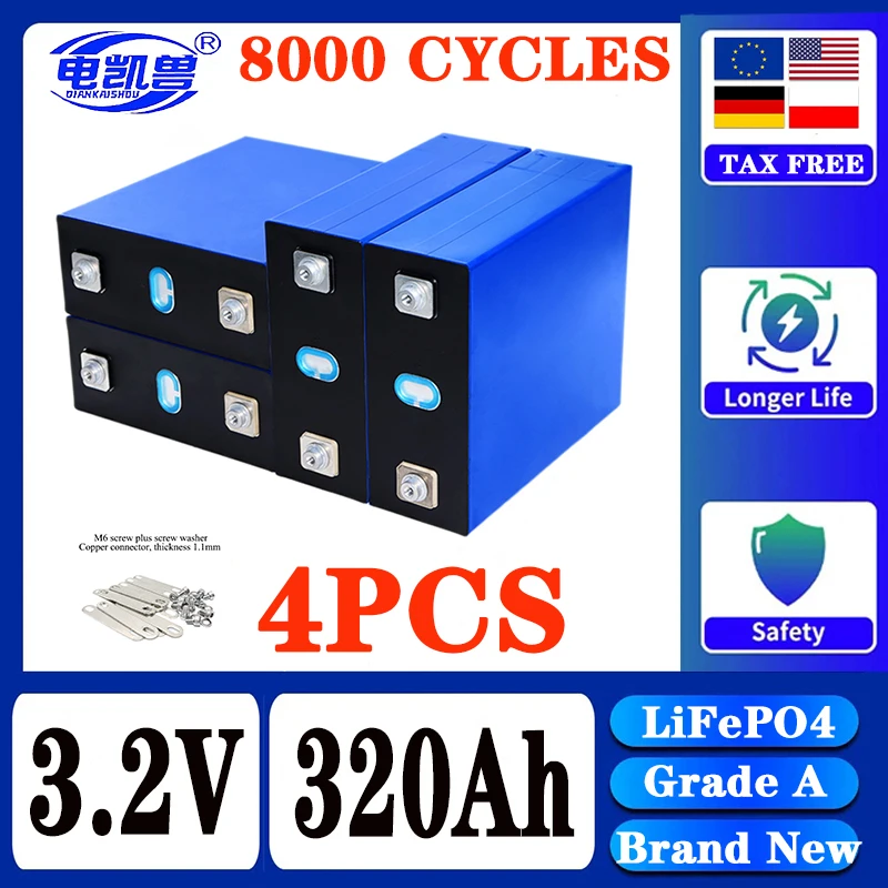 

New 280Ah 310Ah 320Ah Lifepo4 Rechargeable Battery 3.2V Grade A 6000 Cycle Lithium Iron Phosphate Prism Solar Energy Duty Free