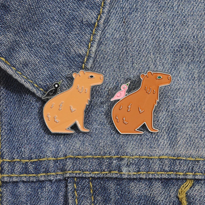 of the Bird Animal Pines Lapel Badges Animal Funny Jewelry Gift for Kids Friends Capybara Enamel  Brooch Custom Taxis