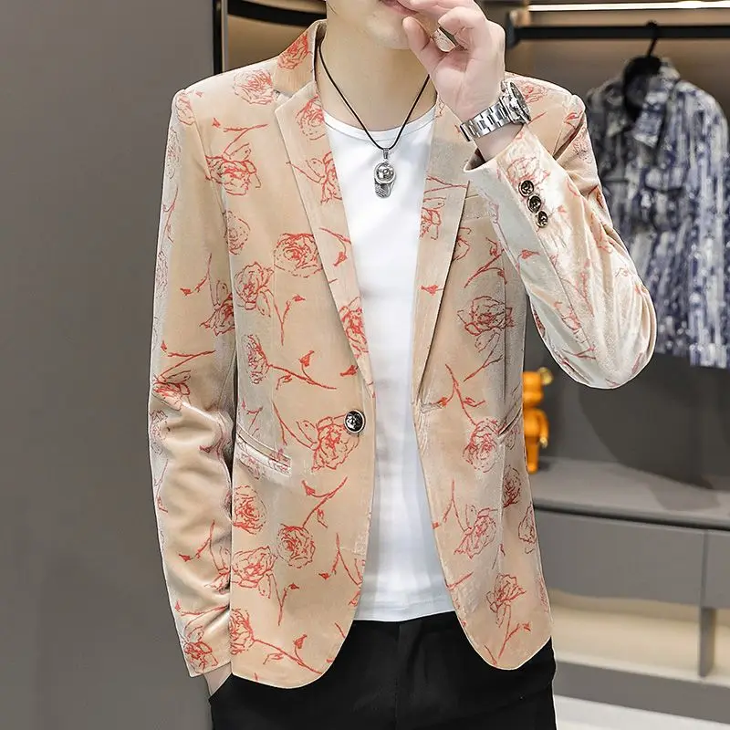 2-A44  Spring and autumn gold velvet casual suits for men Korean style tren fit handsome single western youth suit new jacket