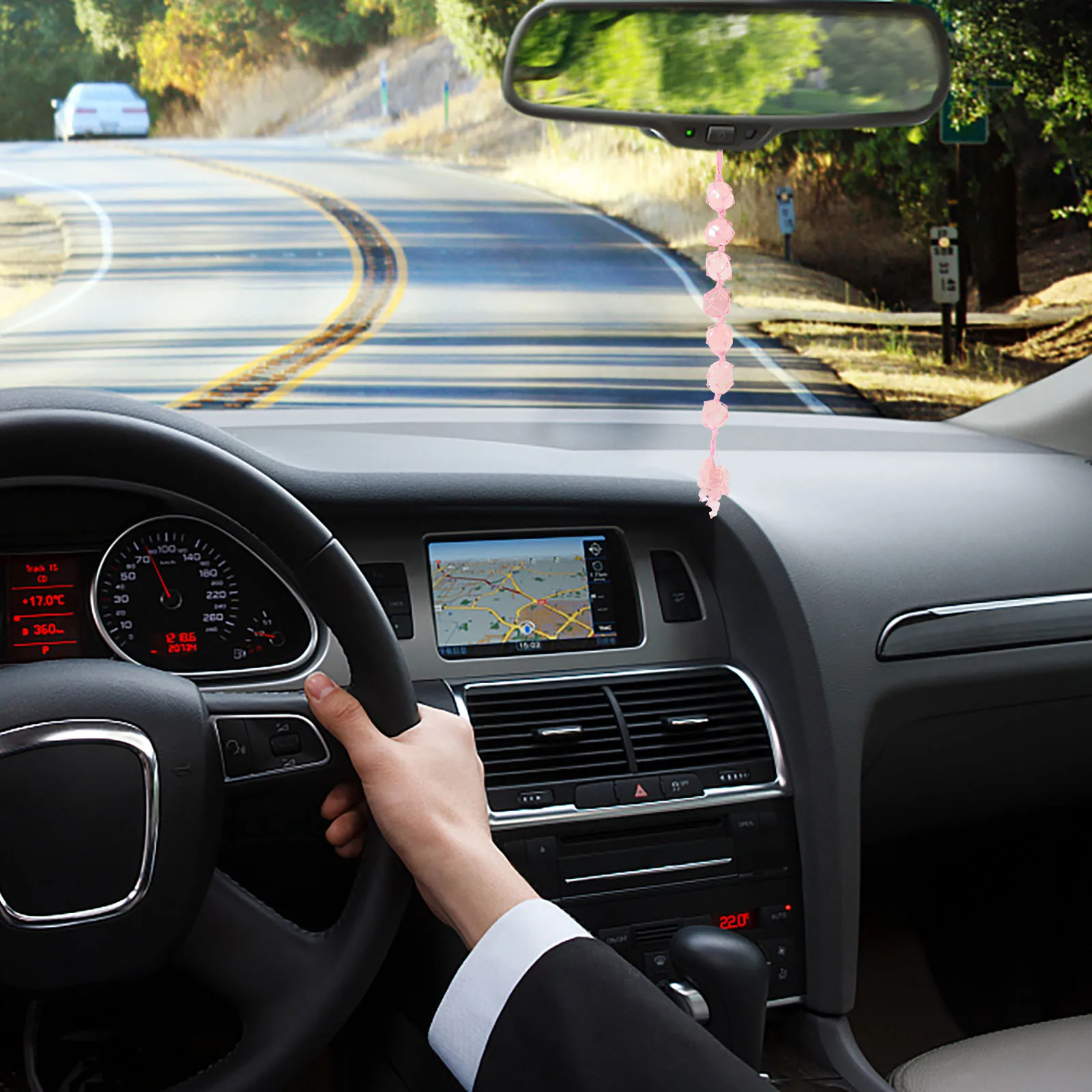 

Pink Crystal Hanging Ornament For Car Home Decor Rearview Mirror Pendant Crystal Stone Vehicle Decor Car Accessories Woven