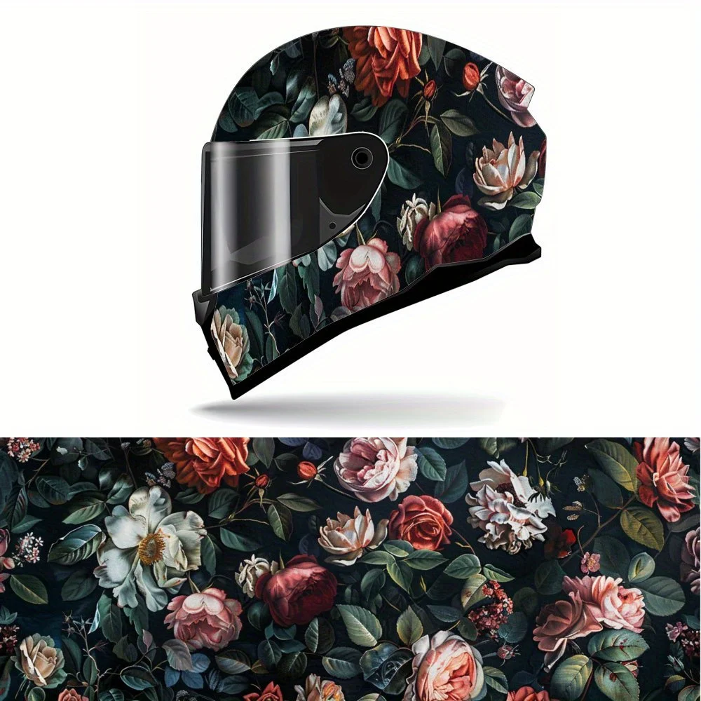 

Retro Oil Painting Floral PVC Motorcycle Helmet Vinyl Wrap, Self-Adhesive Waterproof Sticker, Anti-Scratch Decorative Film for F