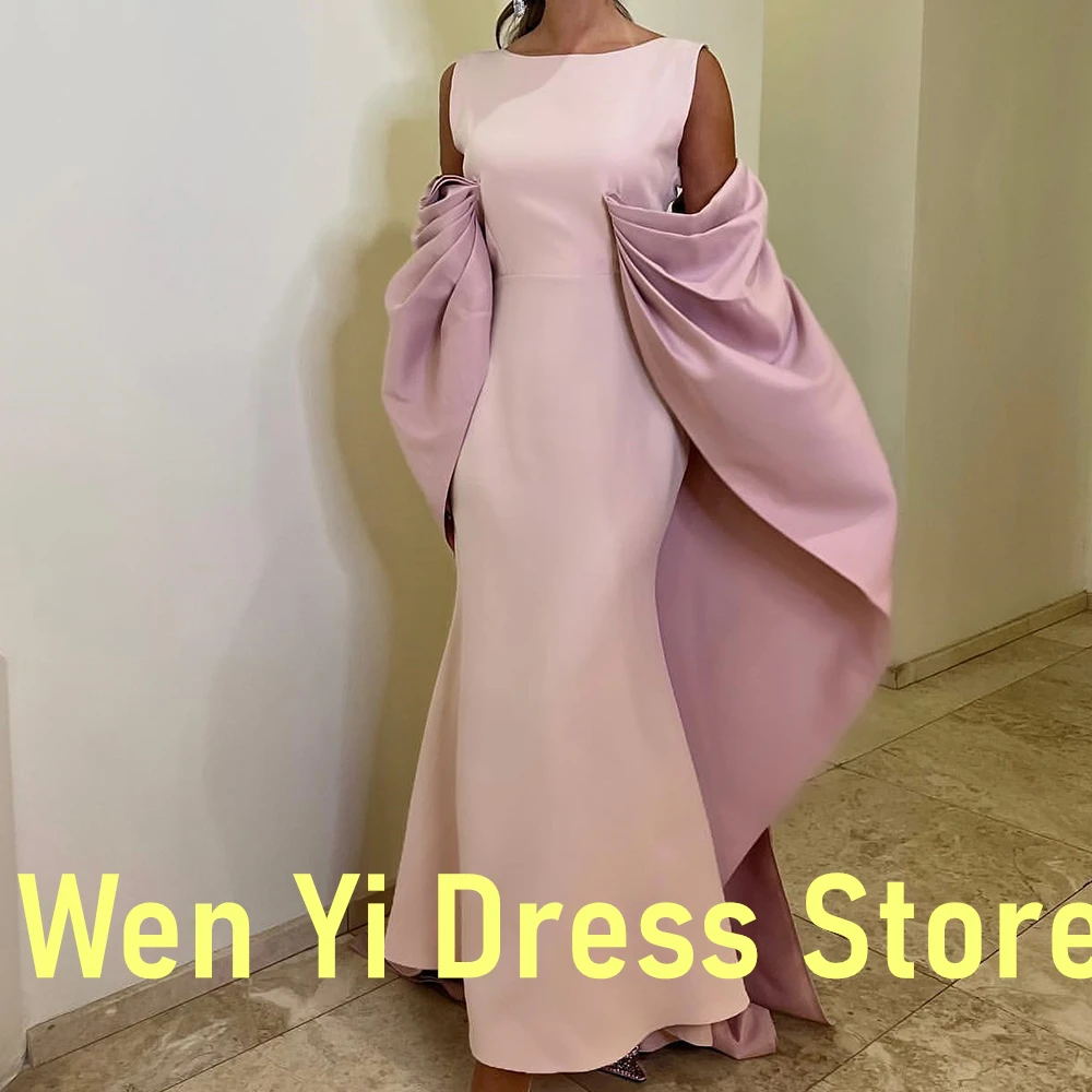 Pink Evening Dresses O Neck Sleeveless Pleated Floor-Length Formal Party Dress For Women 2024 vestidos de noche