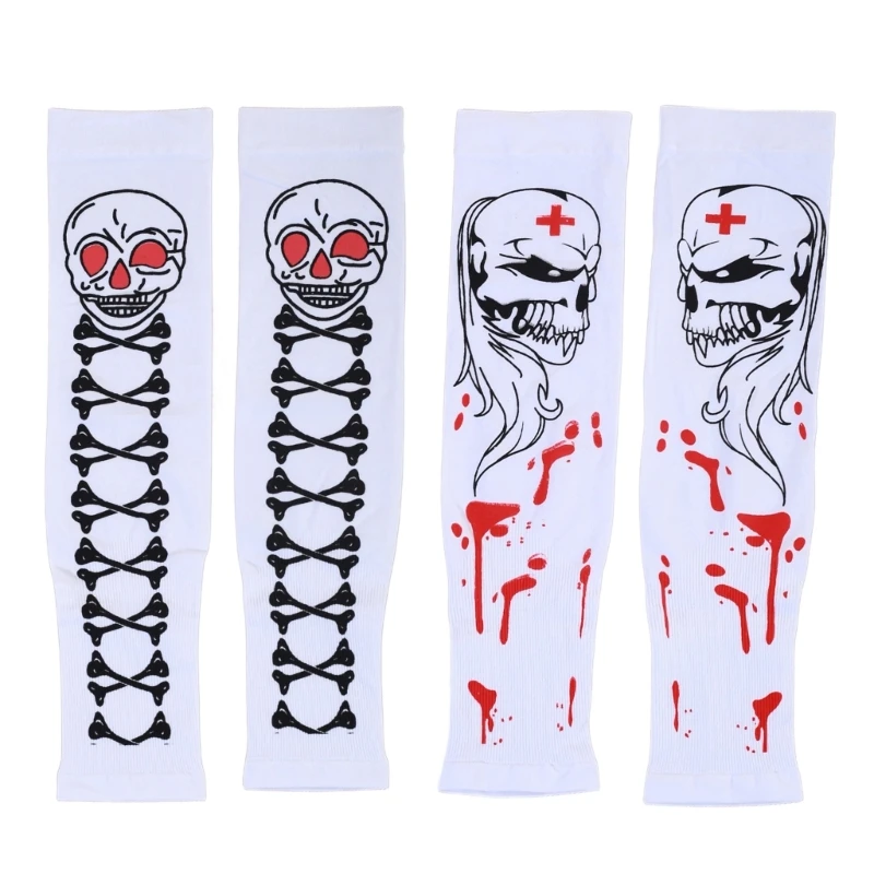 Gothic Arm Sleeves Skull Sleeve Gothic Long Sleeves Bloodstains Bone Pattern