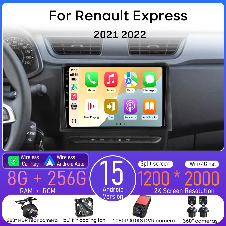Android 15 For Renault Express 2021 - 2022 Car Multimedia Player Carplay Auto Head Unit Radio Video Stereo Navigation GPS 2din
