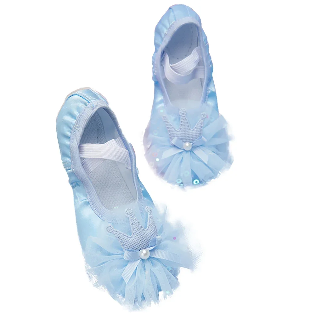 Ballet Shoes for Girls Toddler Kids Crown Lace Satin Dance Practice Slippers Split Soft Princess Dress Shoes for Little Girls